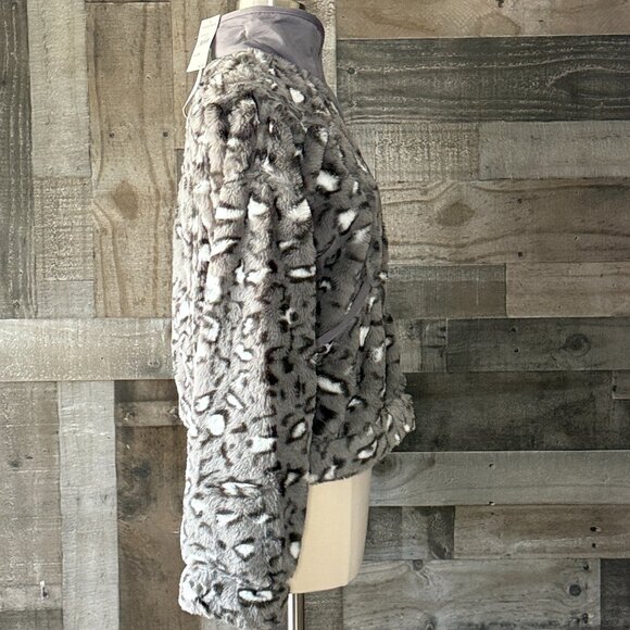NWT! Socialite faux fur gray leopard print jacket small feminine glam winter - Picture 8 of 10